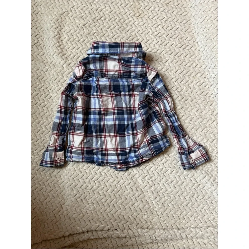 Carter's Boys 18M Blue Plaid Long Sleeve Collared Button-Up Shirt